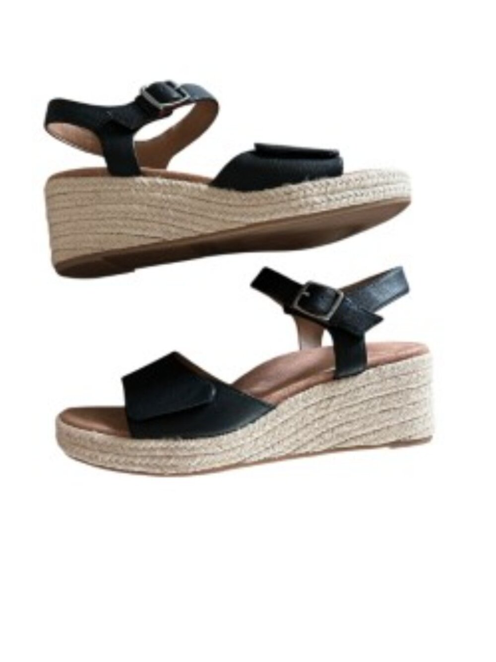 Vionic Black Leather Wedge Sandal 10
